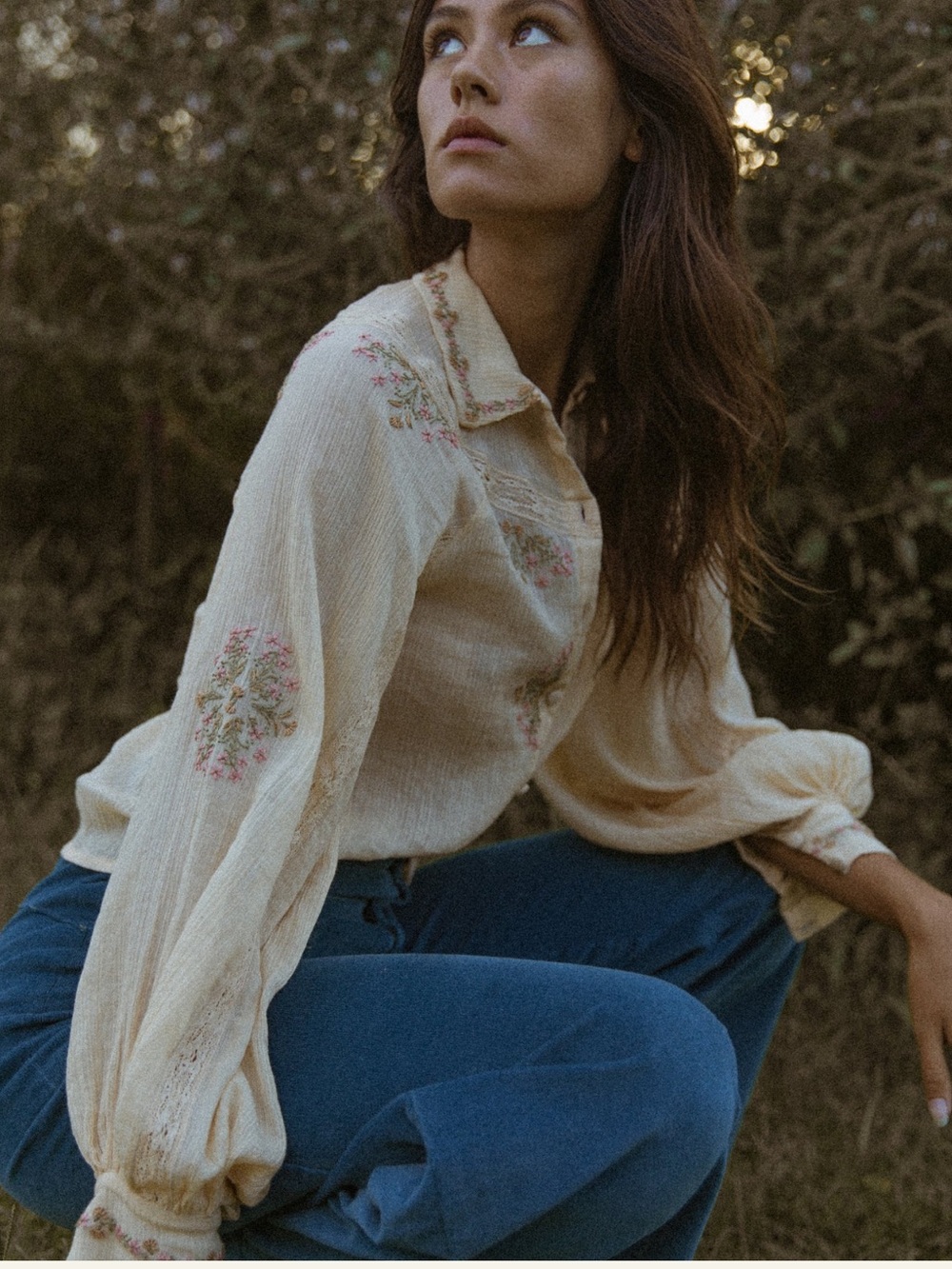 Golden Brown the Label Gathering Of Flowers Blouse ~ Apricot Top NWT